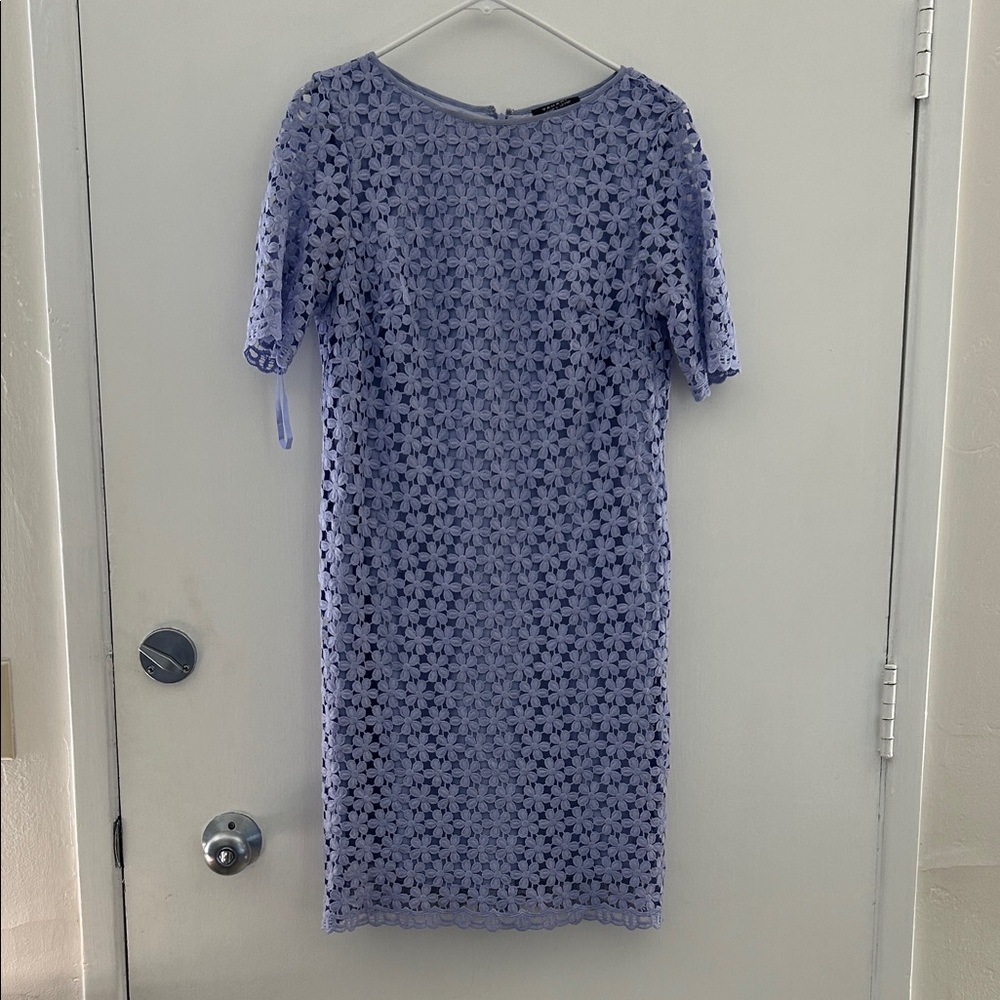 Tahari Periwinkle Floral Lace Midi Dress